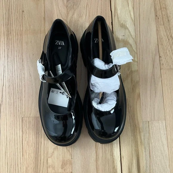 NWT Zara Women's Black Mary Jane Shoes - Picture 1 of 4